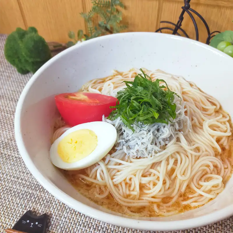 大葉しらすのピリ辛冷やしそうめん アイキャッチ